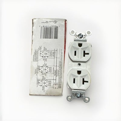 Pass & Seymour CR20-W Commercial Grade Duplex Receptacle, 20A, White