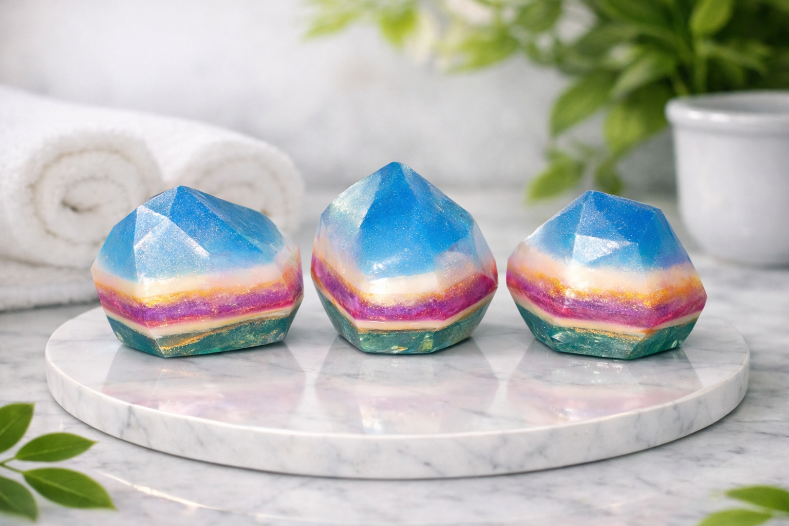 Handmade Gemstone Soap – Crystal‑Inspired Artisan Bar with Multicolor Layers, Moisturizing Glycerin Formula & Spa‑Quality Finish