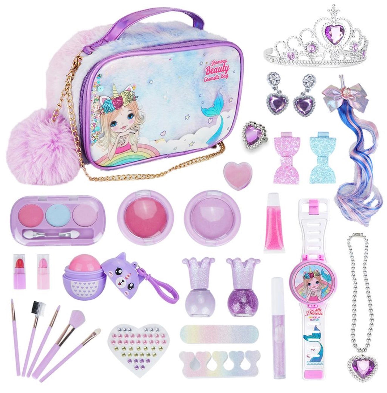 “Little Princess" Glamorous Beauty Cosmetic Bag. 29-piece kids, makeup kit.