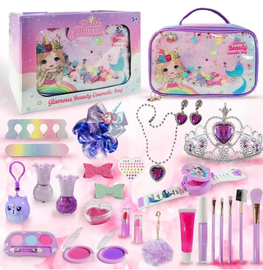“Little Princess" Glamorous Beauty Cosmetic Bag. 29-piece kids, makeup kit.