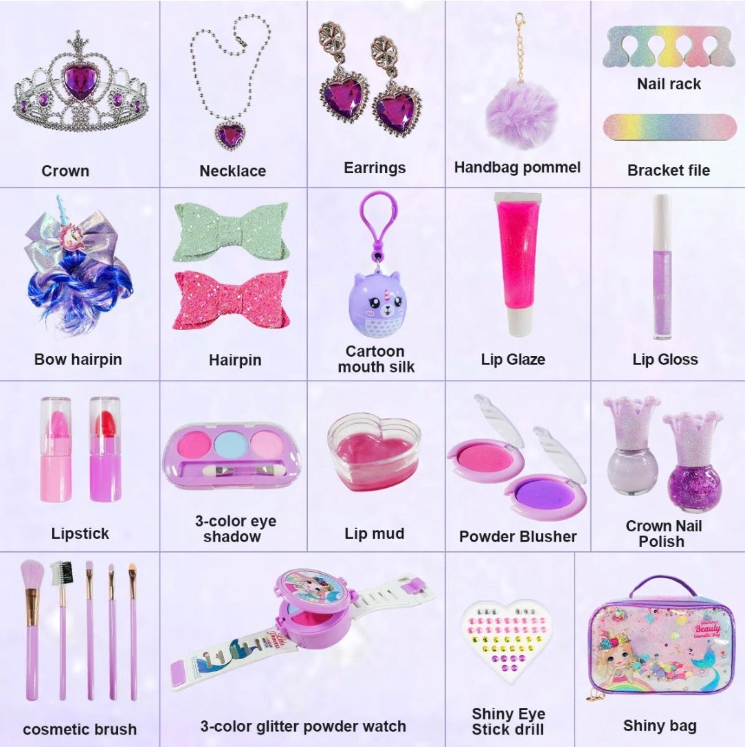 “Little Princess" Glamorous Beauty Cosmetic Bag. 29-piece kids, makeup kit.