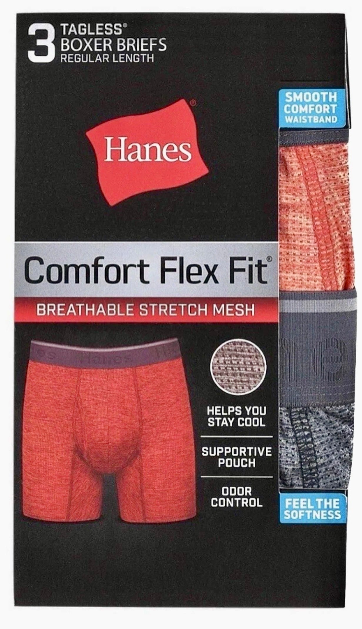 Hanes Tagless Comfort Flex Fit 3 Pack Lightweight Boxer Briefs Mens