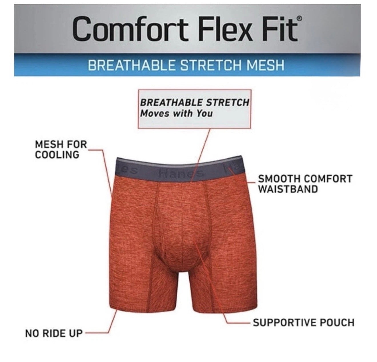 Hanes Tagless Comfort Flex Fit 3 Pack Lightweight Boxer Briefs Mens