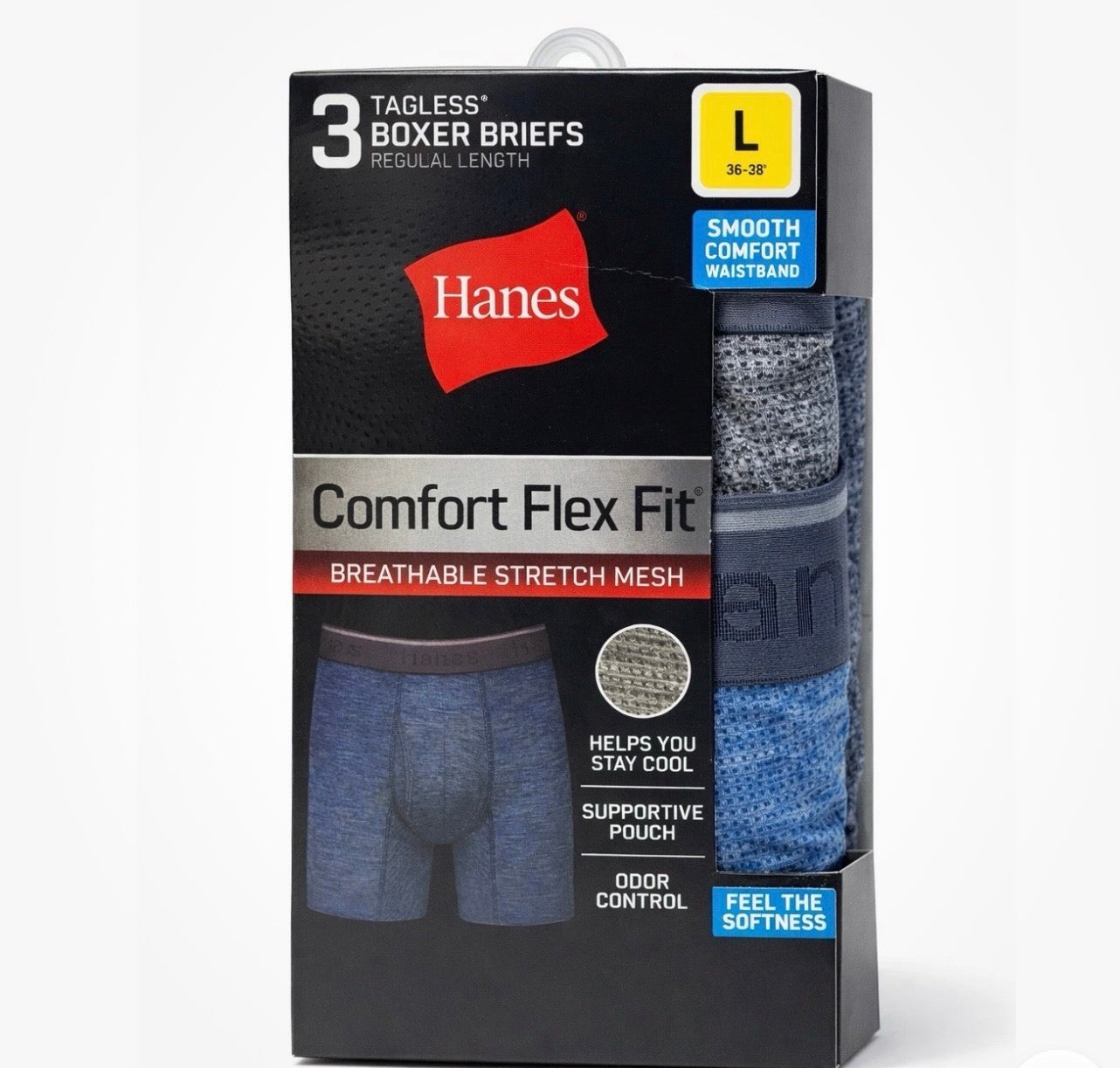 Hanes Tagless Comfort Flex Fit 3 Pack Lightweight Boxer Briefs Mens